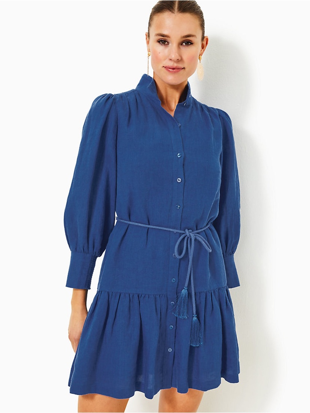 Lilly Pulitzer Royal Blue Button-Front Tiered Mini Dress